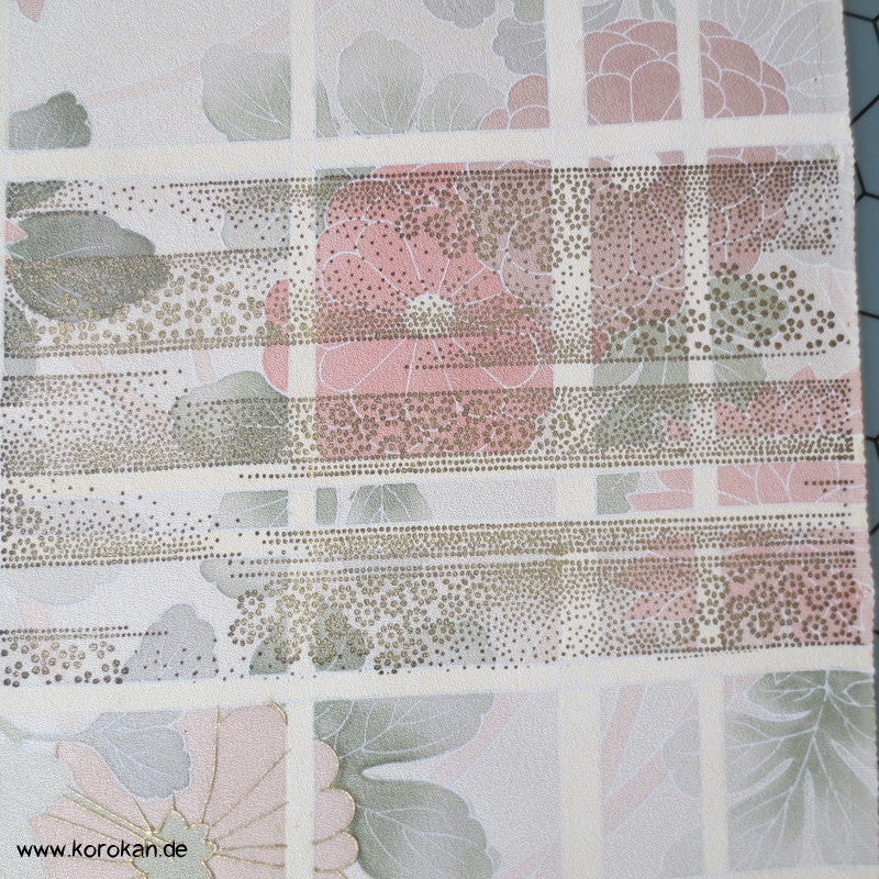 Chrysanthemen hinter Gitter Tanmono Kimono Seiden Crepesatin