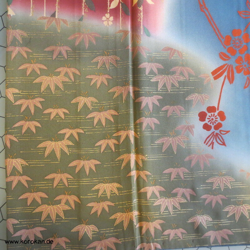 petrol - weinrot - oliv Weidenzweige Homongi Seidencrepe Kimono