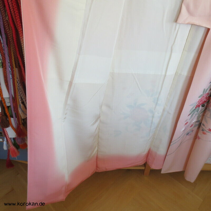 Tsukesage Kimono Seidencrepe Hydrangea / Azaleen Yuzen gemalt