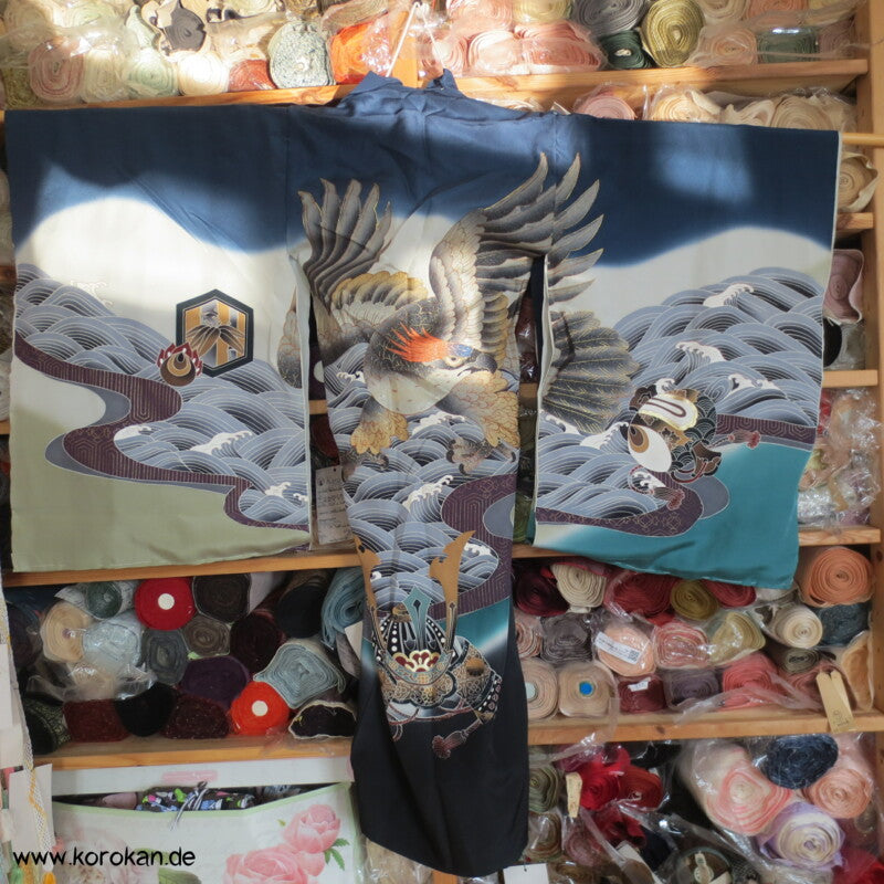 Samurai Hut Adler kleine Jungen Tauf Furisode Karieba
