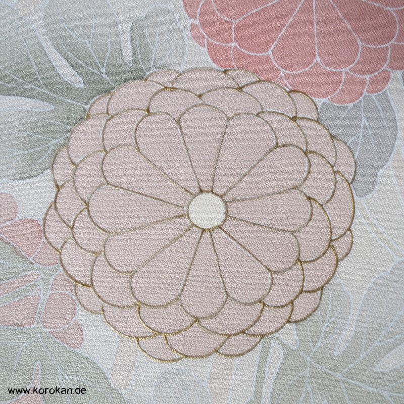Chrysanthemen hinter Gitter Tanmono Kimono Seiden Crepesatin