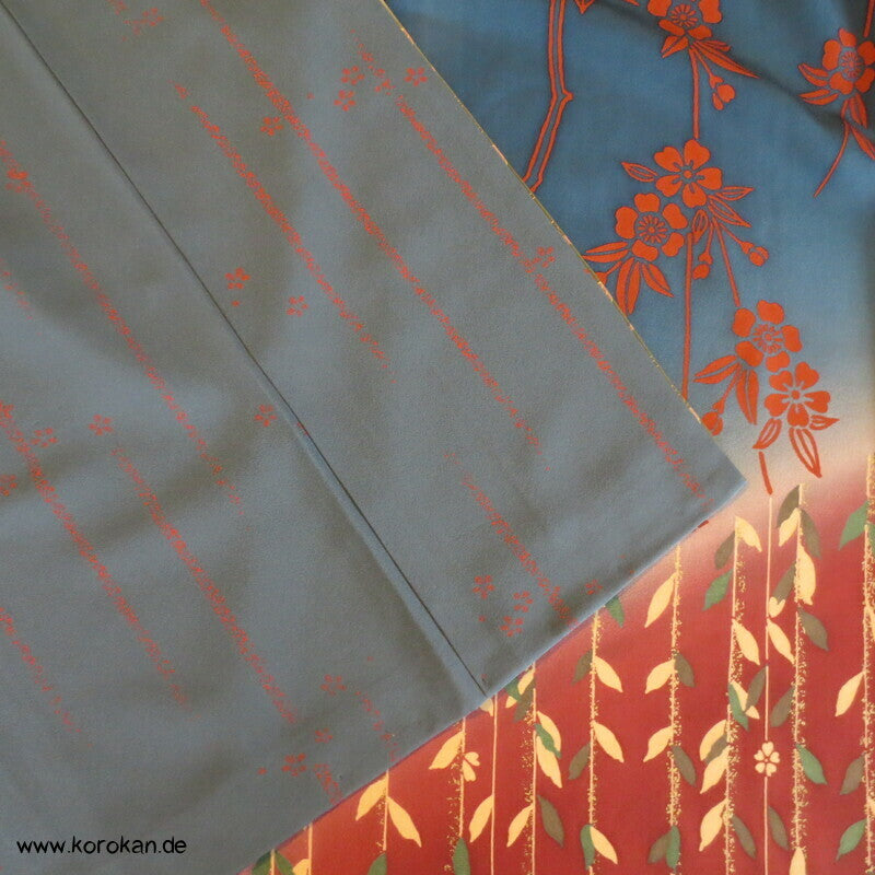 petrol - weinrot - oliv Weidenzweige Homongi Seidencrepe Kimono