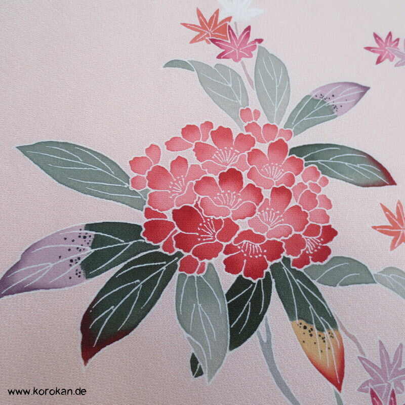 Tsukesage Kimono Seidencrepe Hydrangea / Azaleen Yuzen gemalt