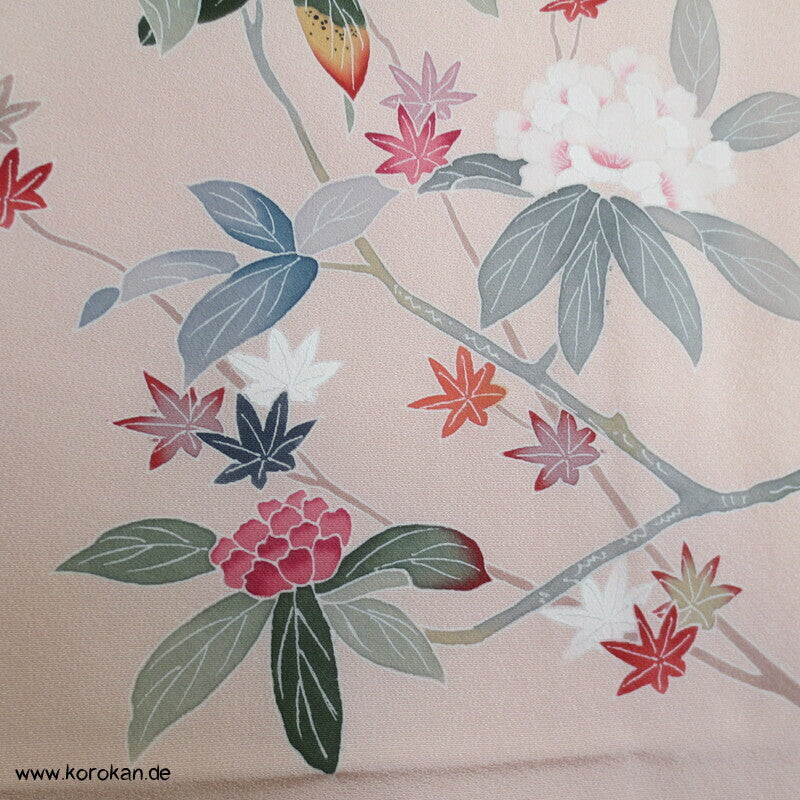 Tsukesage Kimono Seidencrepe Hydrangea / Azaleen Yuzen gemalt