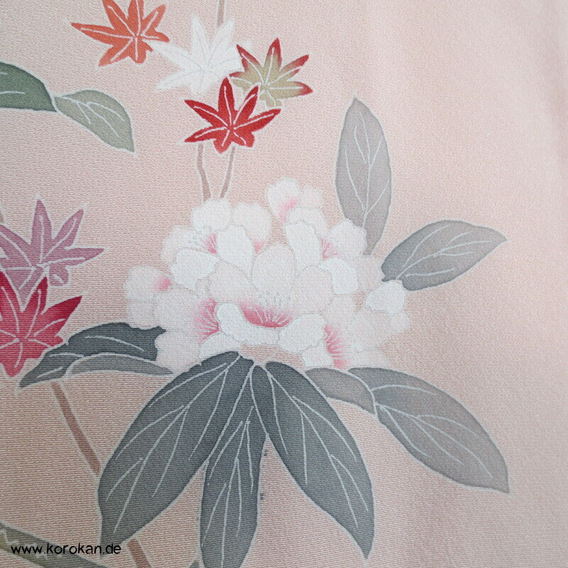 Tsukesage Kimono Seidencrepe Hydrangea / Azaleen Yuzen gemalt