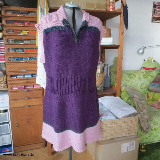 Handstrick Tunika reine Wolle rosa - pflaume - über T shirt Kleidern zu tragen, Gr. XL
