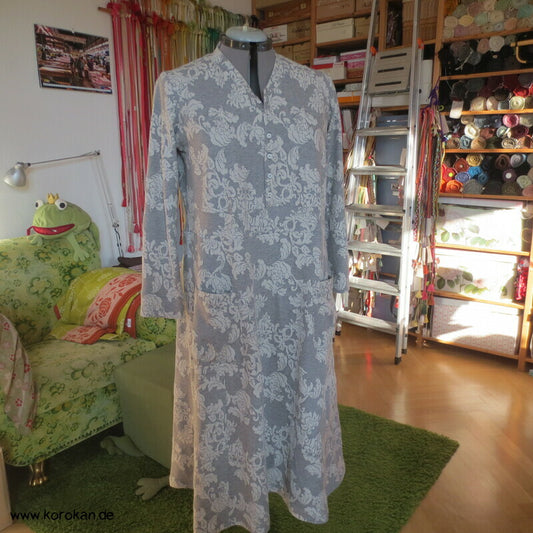 Arabesken Baumwoll French Terry Sweat Henley Kleid, grau - weiß, Gr. XL