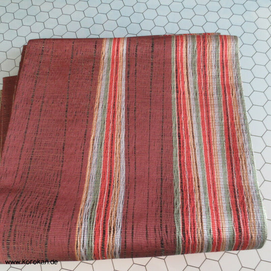 grün / braun - bunte Streifen Sommer Fukuro Obi doppelseitig