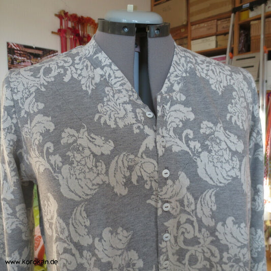 Arabesken Baumwoll French Terry Sweat Henley Kleid, grau - weiß, Gr. XL