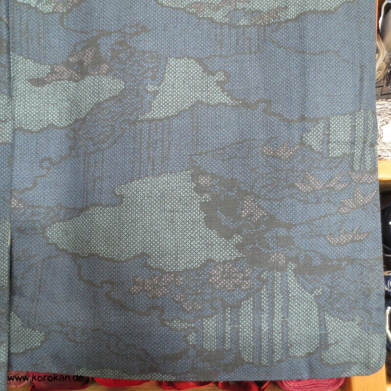 Wolken Bambus Druck Kasuri Tsumugi Kimono