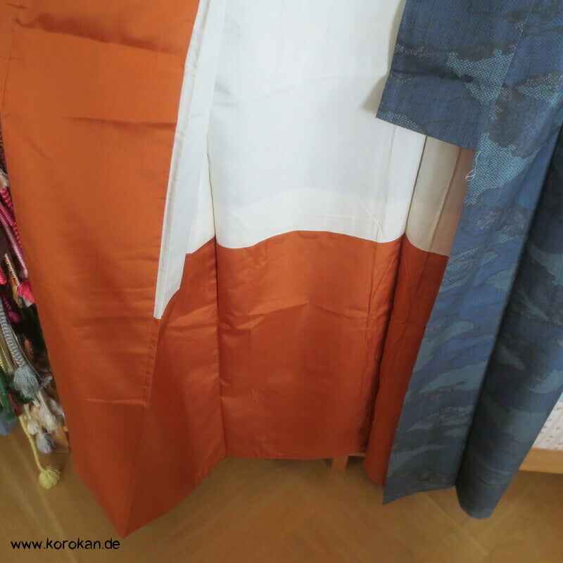 Wolken Bambus Druck Kasuri Tsumugi Kimono