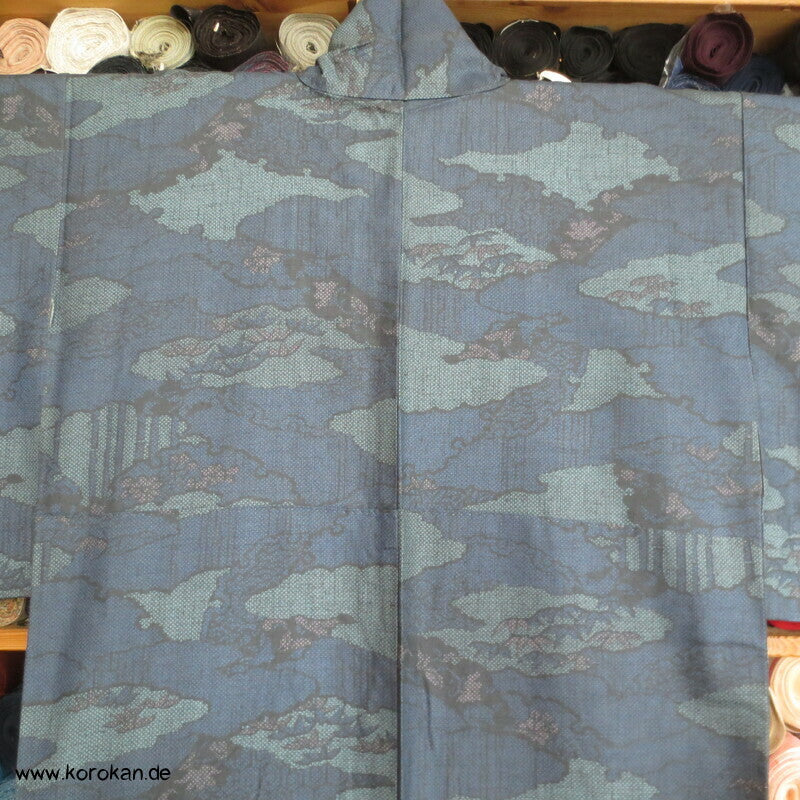 Wolken Bambus Druck Kasuri Tsumugi Kimono
