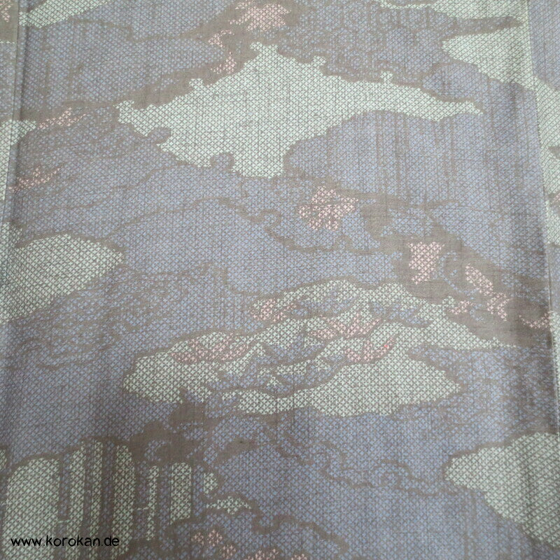 Wolken Bambus Druck Kasuri Tsumugi Kimono