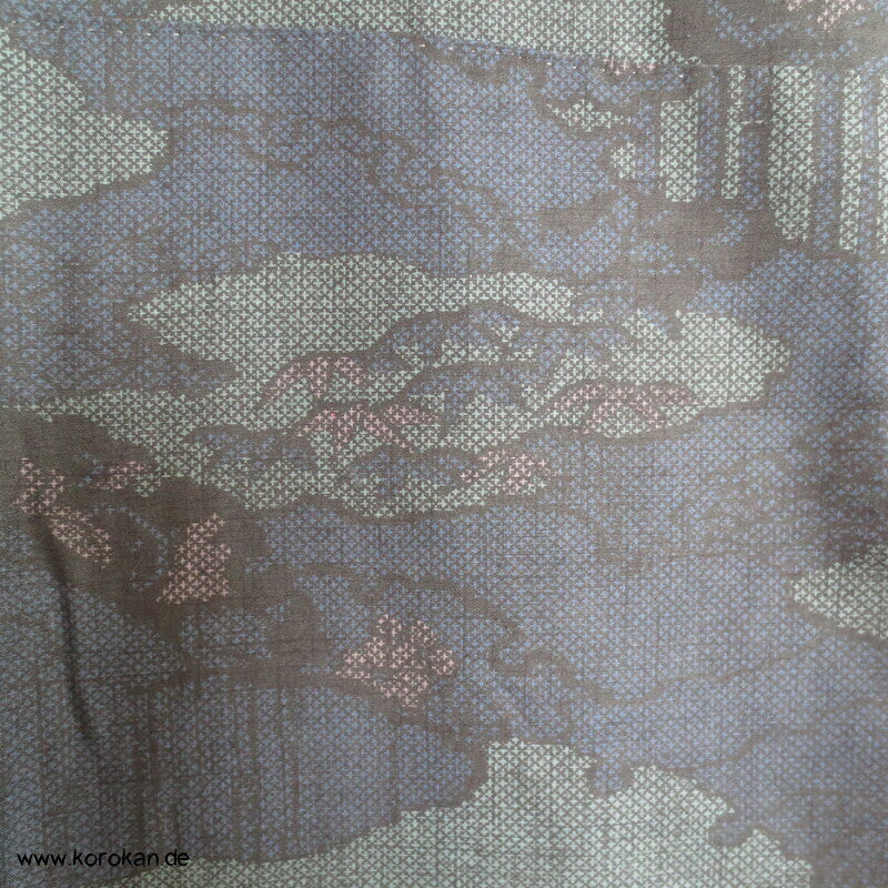 Wolken Bambus Druck Kasuri Tsumugi Kimono