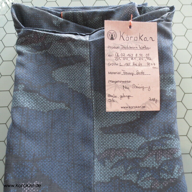 Wolken Bambus Druck Kasuri Tsumugi Kimono