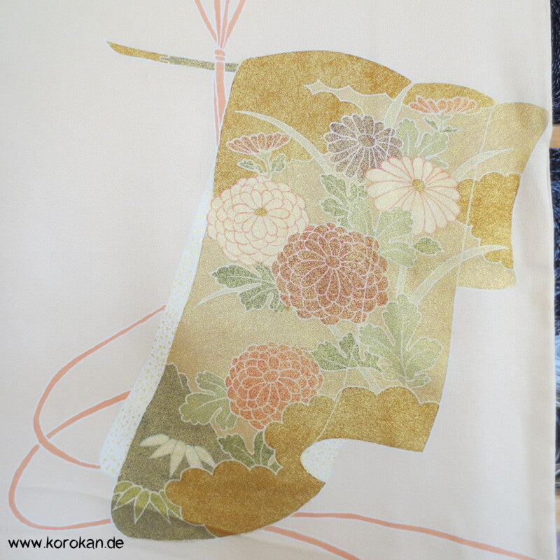 Kimono Noren Vorhang Homongi Seidencrepesatin Kimono, teilbestickt