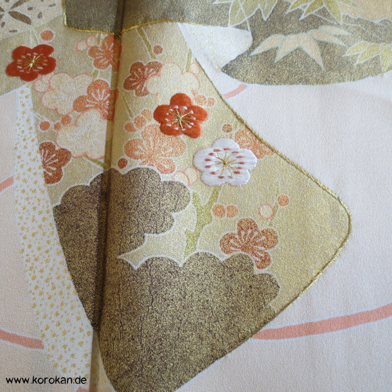 Kimono Noren Vorhang Homongi Seidencrepesatin Kimono, teilbestickt