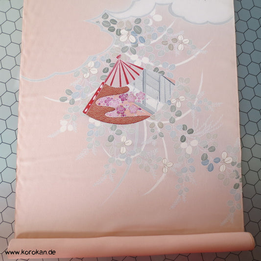 Yuzen Fächer japanischer Seidencrepe für Homongi Kimono, mit gold