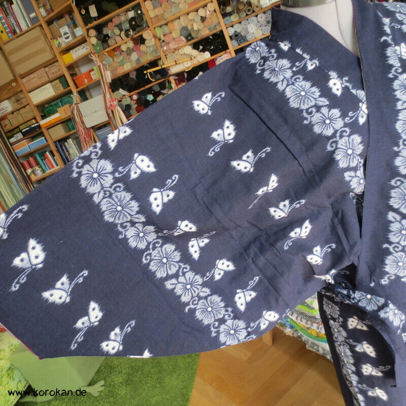 Baumwoll Kasuri zweiteiliger Kimono, Dochugi + Wickelrock