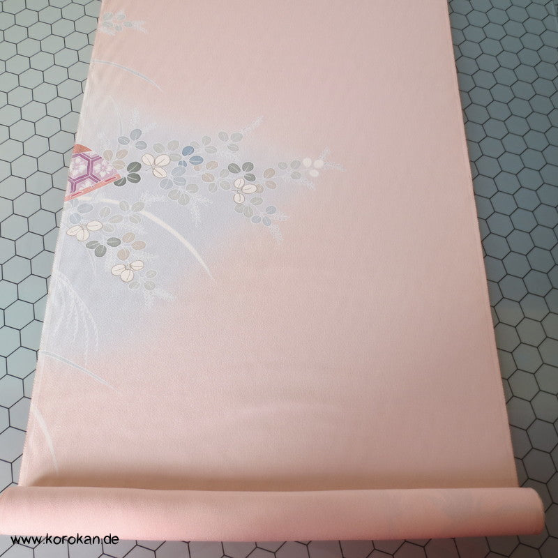 Yuzen Fächer japanischer Seidencrepe für Homongi Kimono, mit gold
