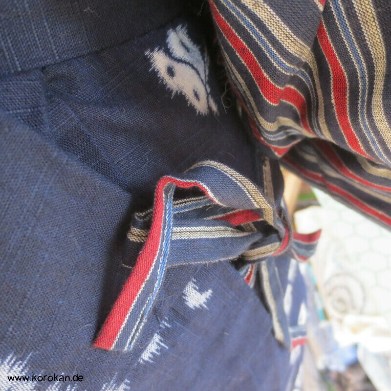 Baumwoll Kasuri zweiteiliger Kimono, Dochugi + Wickelrock