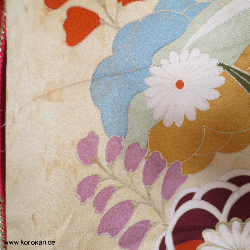 Gräser, Bambus, Chrysanthemen Seidendamast Furisode Kimono