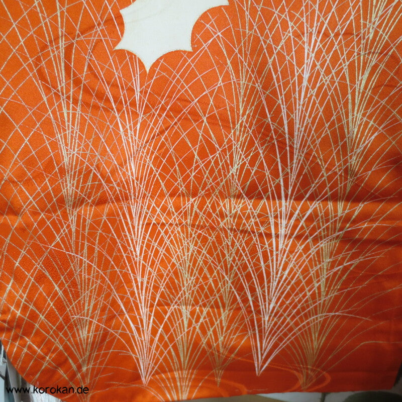 Gräser, Bambus, Chrysanthemen Seidendamast Furisode Kimono