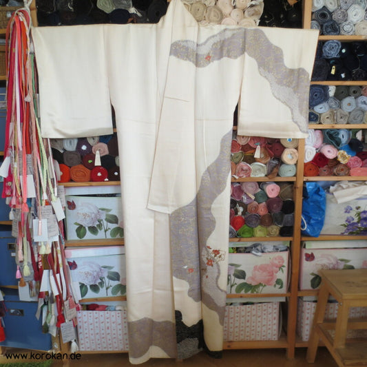 Homongi Milchstraße, teilbestickter Sayagata Seidendamast Kimono