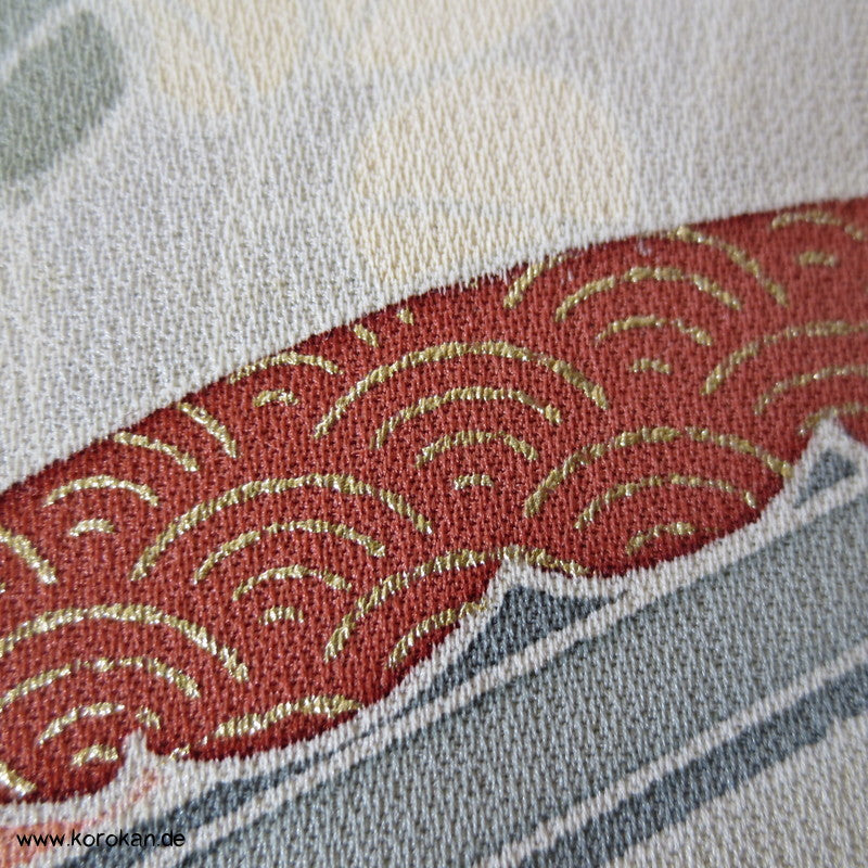 Yuzen Fächer japanischer Seidencrepe für Homongi Kimono, mit gold