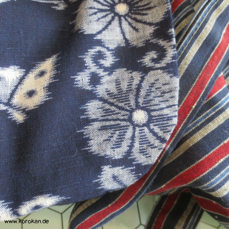 Baumwoll Kasuri zweiteiliger Kimono, Dochugi + Wickelrock