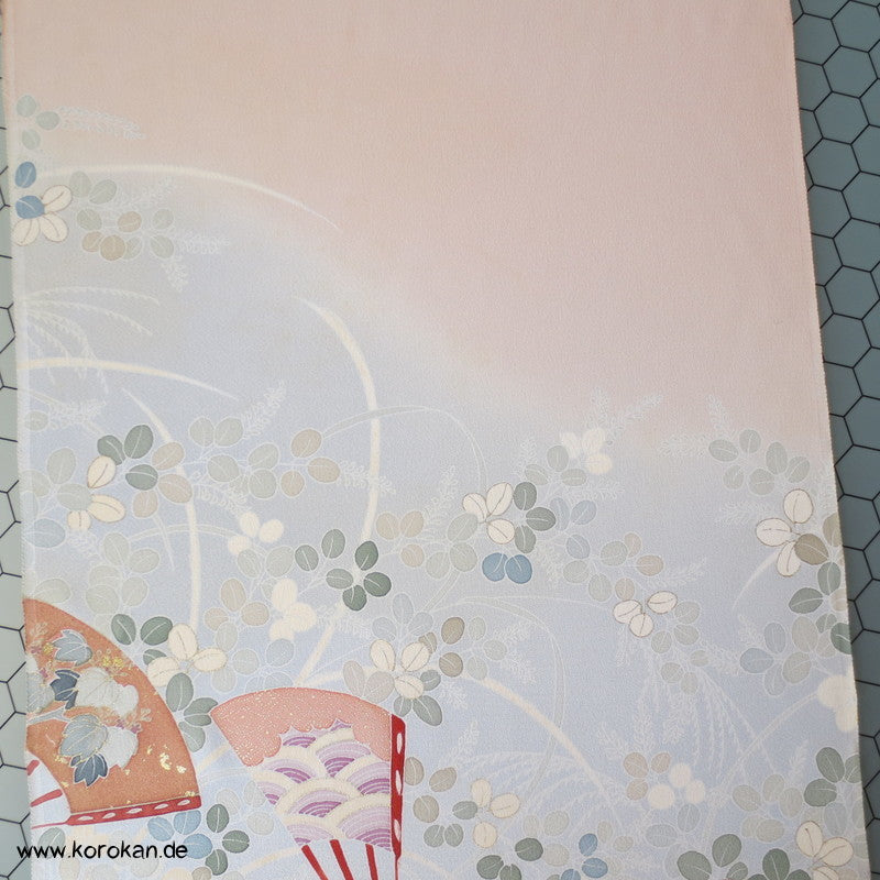 Yuzen Fächer japanischer Seidencrepe für Homongi Kimono, mit gold