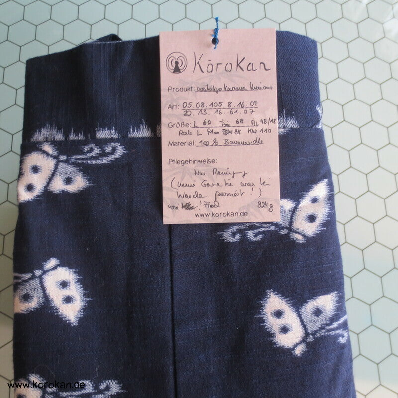 Baumwoll Kasuri zweiteiliger Kimono, Dochugi + Wickelrock