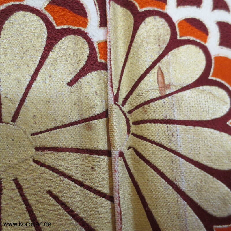 Gräser, Bambus, Chrysanthemen Seidendamast Furisode Kimono