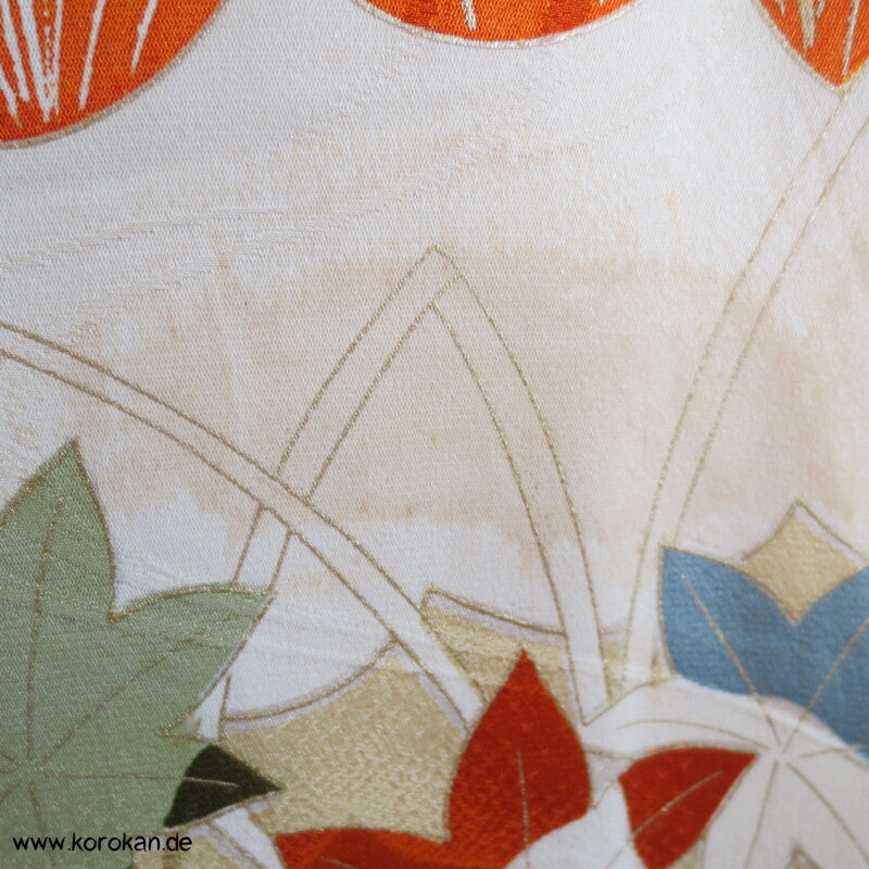 Gräser, Bambus, Chrysanthemen Seidendamast Furisode Kimono