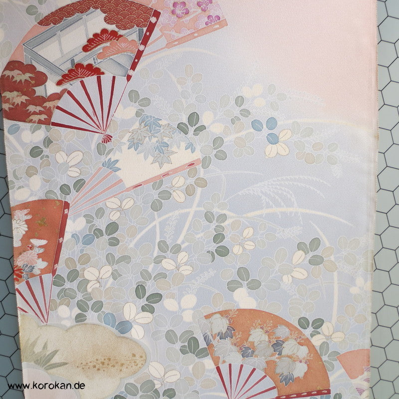 Yuzen Fächer japanischer Seidencrepe für Homongi Kimono, mit gold