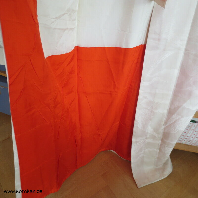 Seidendamast Kraniche, rotes Futter Kakeshita Hochzeitskimono