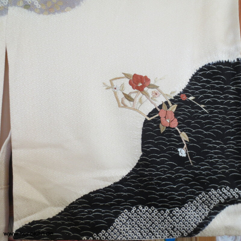 Homongi Milchstraße, teilbestickter Sayagata Seidendamast Kimono