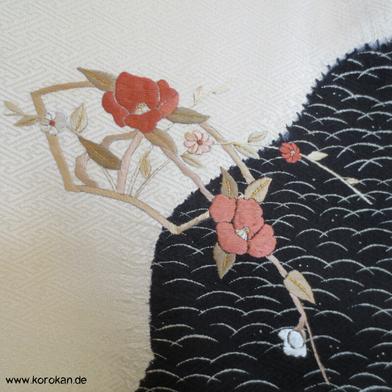 Homongi Milchstraße, teilbestickter Sayagata Seidendamast Kimono