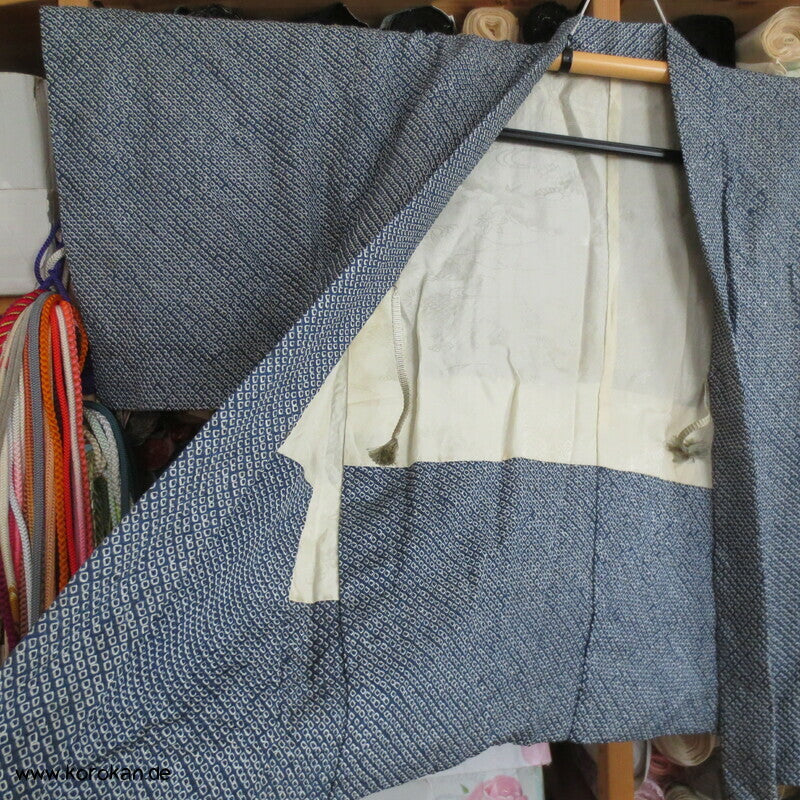 Full Shibori Seiden Haori mit Blätter Muster und Himo