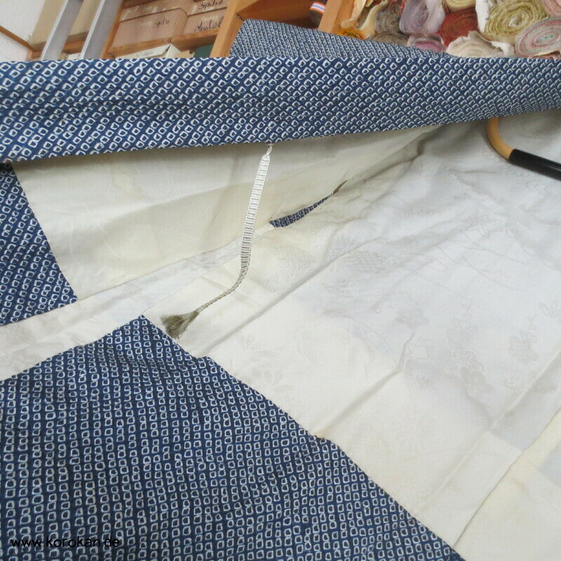 Full Shibori Seiden Haori mit Blätter Muster und Himo