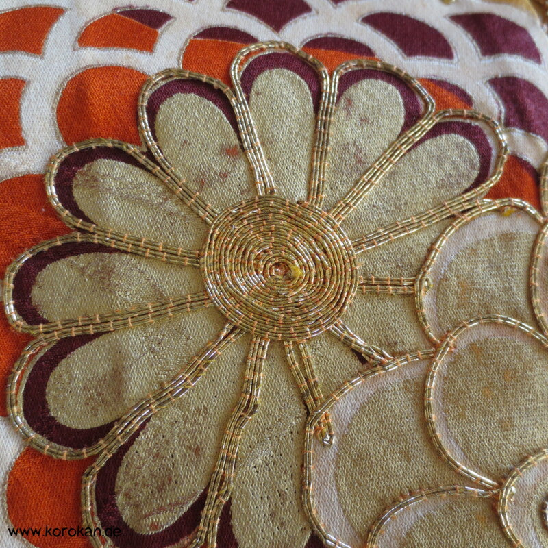 Gräser, Bambus, Chrysanthemen Seidendamast Furisode Kimono