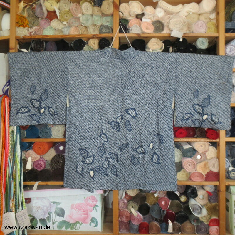 Full Shibori Seiden Haori mit Blätter Muster und Himo