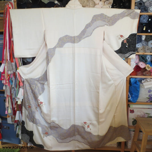 Homongi Milchstraße, teilbestickter Sayagata Seidendamast Kimono