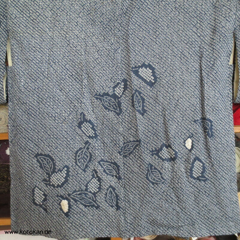 Full Shibori Seiden Haori mit Blätter Muster und Himo