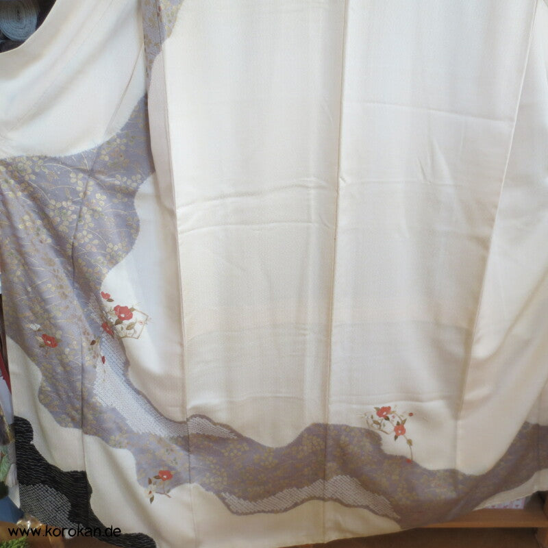 Homongi Milchstraße, teilbestickter Sayagata Seidendamast Kimono
