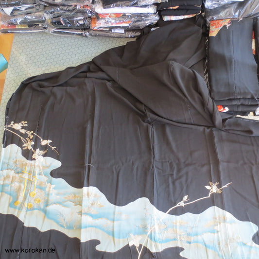 Tomesode Goldstickerei Bambus Trellis Seiden Kimono Karieba