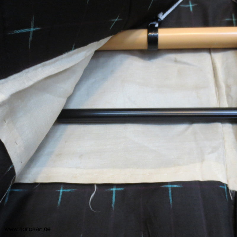 Igeta Kasuri türkis auf schwarz Hitoe Meisen Komon Kimono