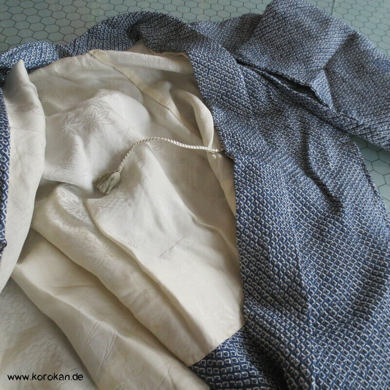 Full Shibori Seiden Haori mit Blätter Muster und Himo