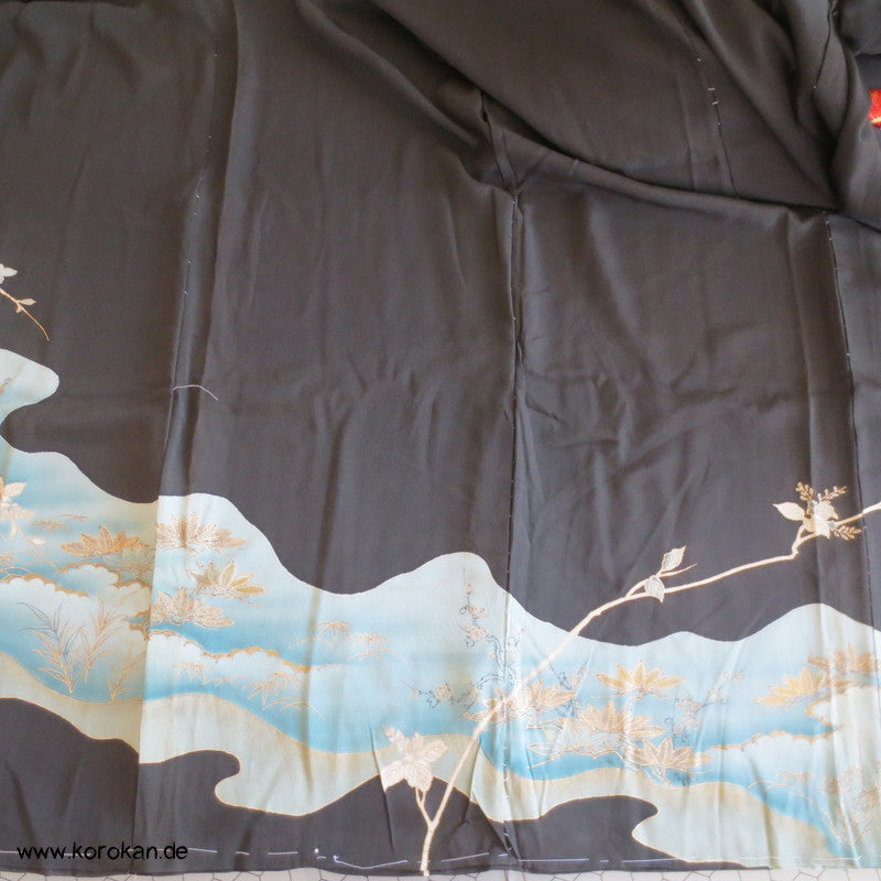 Tomesode Goldstickerei Bambus Trellis Seiden Kimono Karieba
