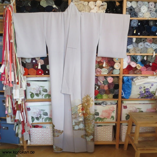 Gold Spiegel Irotomesode Seidencrepe Kimono - Künstlerstempel